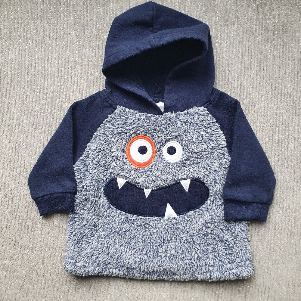 💙5/$20💙 Koala Kids Navy Blue Fuzzy Monster Baby Boy Hoodie Size 3-6 Months